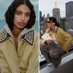 Veronica Beard Arlen Dickey Embellished Cotton-poplin coat Yellow
